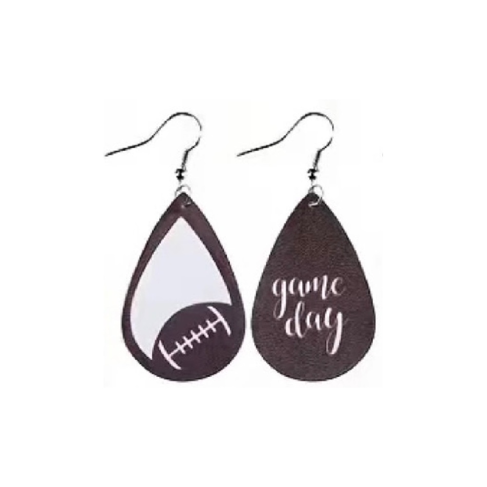"Game Day" Football Rugby Earrings Faux Leather Teardrop Sporty Team #6 New